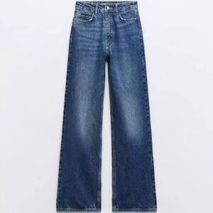 ZARA High Rise Wide Leg Denim Jeans (Dark Wash)